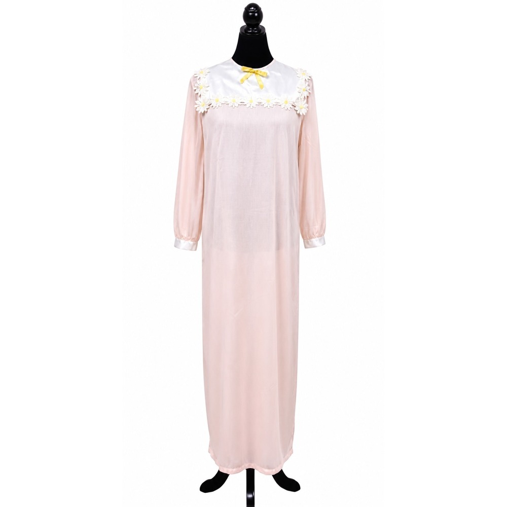 Vintage Sears Womens Cottage Core Long Gown Size‎ 38-40 Large Pink Daisy Cotton